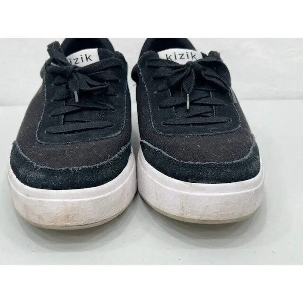 Kizik Sneaker Shoes Low Top Lace Up Canvas Suede Leather Black Mens 6.5 Womens 8